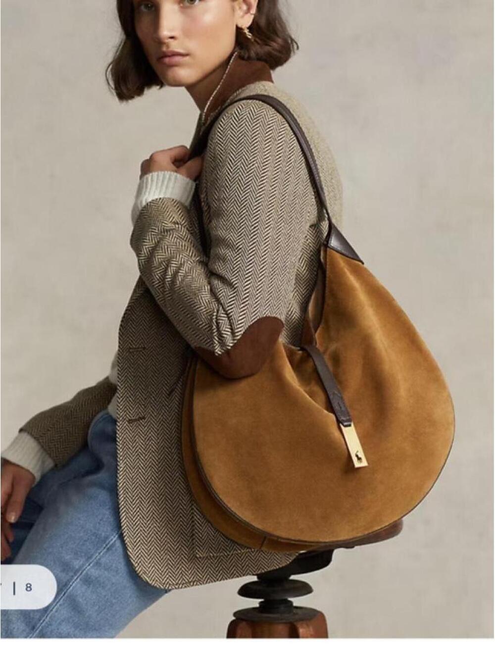 Polo ID Ralph Lauren Women's Brown Suede Large Shoulder Bag